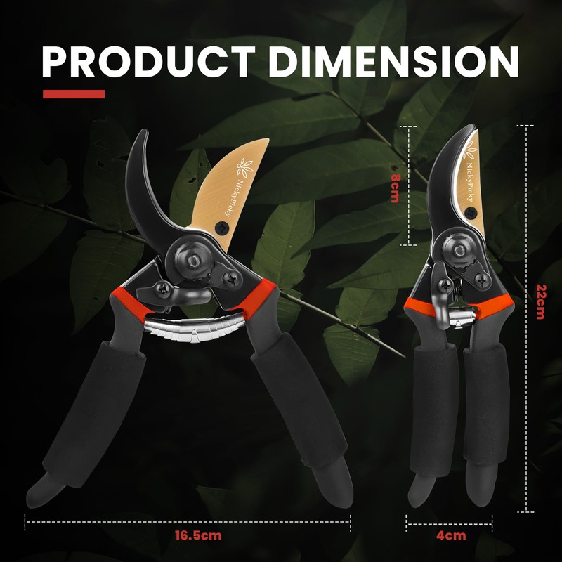 NickyPicky Secateurs Heavy Duty- Precise Pruning Power with Bypass Titanium,