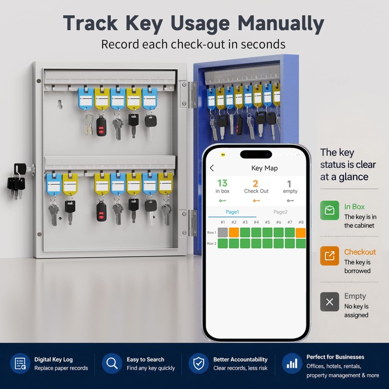 DiDiHere 32 Key Lock Box, Wall Mounted Key Management Cabinet