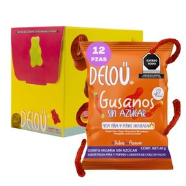 Delou | Gomitas Sin Azúcar - Sabor Fresa, Piña y Pepino Enchilada - Pack 12 unidades de 40 gr - Dulces Sin Azúcar - Bajas en Calorías y Cabohidratos -