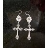 Handmade Rose Cross Earrings, Large Cross Earrings, Sterling Silver Cross