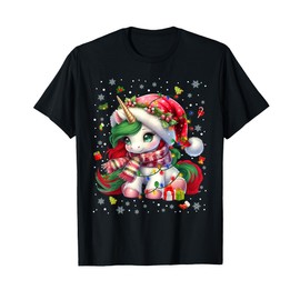 Cute Unicorrn Santa Hat Pajamas Christmas Xmas Pjs Girl T-Shirt