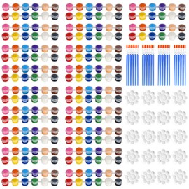 GEHUIZER 300 Pcs Mini Acrylic Paint Set for Kids, 20 Set 12 Colors Washable Paint Strips Bulk 20 Flat Painting Brushes 20 Pointed Brushes 20 Palettes, Mini Paint Set for Student Classroom