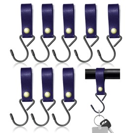 Modixun 8 Pieces Leather S Hooks, Metal S Shaped Hanging Hooks Camping Hooks Stroller Hooks Leather Hooks for Coat Towel Kitchen Bathroom Blue