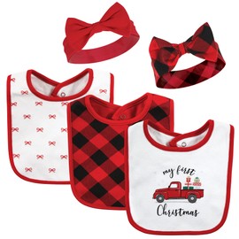 Hudson Baby Unisex Baby Cotton Bib and Headband or Caps Set, Red Truck Bows, One Size