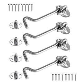Cabin Hooks, Stainless Steel 4 Pieces, Cabin Hooks, 4 Inches, Storm Hooks, Window Hooks, Helter Locking Door Lock with 16 Pieces Mounting Screws, 8 Eye Door Latch for Doors, Garage Door, Window,