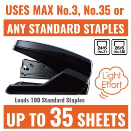 MAX USA CORP. HD-55FL Powerful and Light Effort 35 Sheet Flat Clinch Stapler with a Comfortable Soft-Touch Handle (Gray) (HD91662)