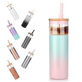 Tronco 20 oz Vacuum Insulated Glass Tumbler with Lid and Straw - Keeps Drinks Cold for 12 Hrs - Reusable Glass Cup for Iced Coffee, Smoothies & Boba - Sweat & BPA Free, Dishwasher Safe, Fit Car Holder