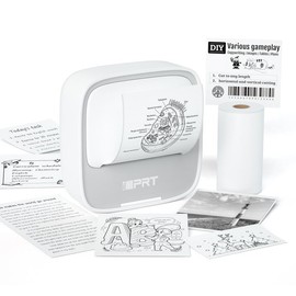 Mini Printer with 1 Roll of Stickers – Portable Bluetooth Inkless Thermal Printer for Study Notes, Pictures, DIY, and Labels:_White-Gray Printer + 6 Rolls