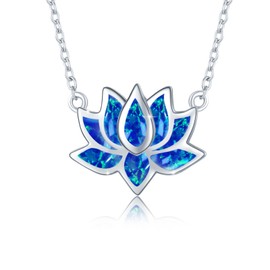 OHAYOO Opal Lotus Necklace Women's 925 Sterling Silver Lotus Pendant Necklace Yoga Healing Charms Women's Lotus Flower Chain Opal Jewellery Gifts for Women, Sterling Silver