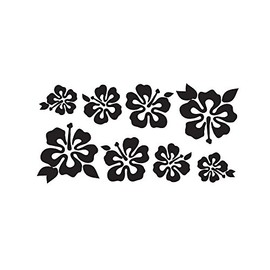 8 Hibiscus Flowers Assorted Sizes - Make Your Own Flower Lei Sticker Decal Hawaii Black
