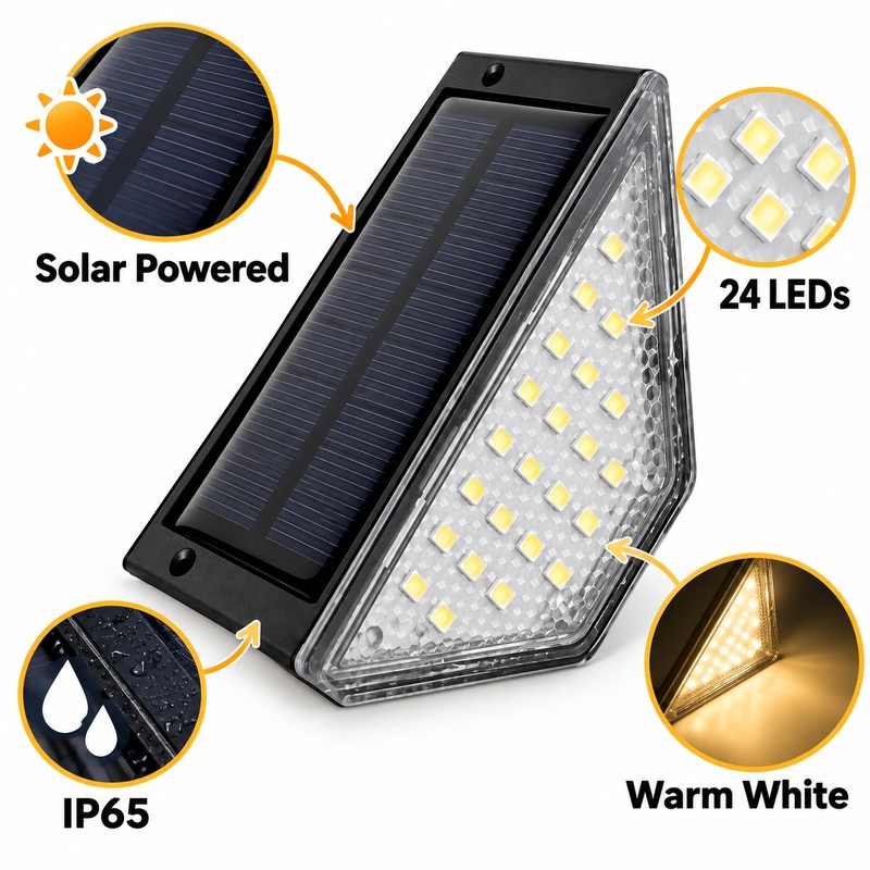 4-Pack Solar Stair Lights for Outdoor Steps – Warm White
