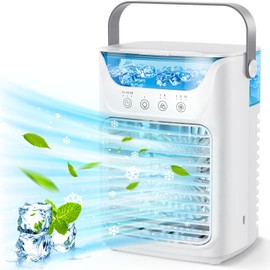 Portable Air Conditioner 3-in-1Mini Fan Cooler & Humidifier with 700 ml Top-Fill Water Tank 7-Color Night Light 2/4/6 H Timer & Ultra-Quiet Operation