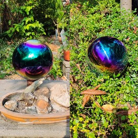 HomDSim 15cm/6 inch Garden Sphere Mirror Gazing Ball,Rainbow Stainless Steel Polished Reflective Smooth Hollow Globe Ball,Durable Colorful and Shiny Decorations Addition to Garden Patio Yard Home