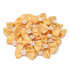 Gold 40mm Mini Satin Ribbon Pearl Bows Decorative Craft Bow Embellishments (10)