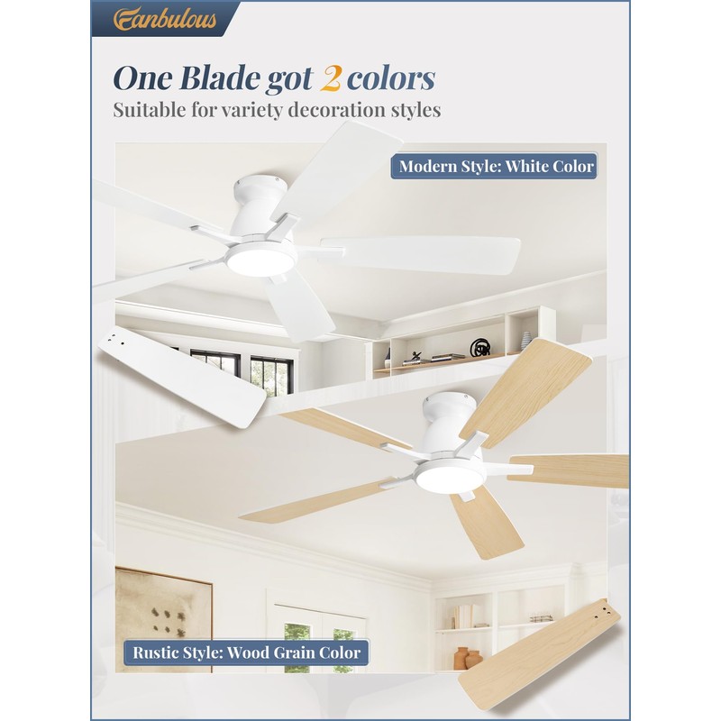 Fanbulous 52 inch Ceiling Fans with Lights, Smart Flush Mount