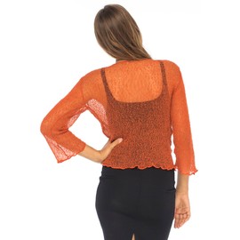 Back From Bali Womens Lightweight Knit Cardigan Shrug Lite Sheer Burnt Orange