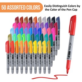 TOWON 100 Pack Permanent Markers 50 Assorted Colors + 50 Black - Waterproof Quick Drying Colored Pens Set for Home Office School Supplies, Adults Coloring Marking