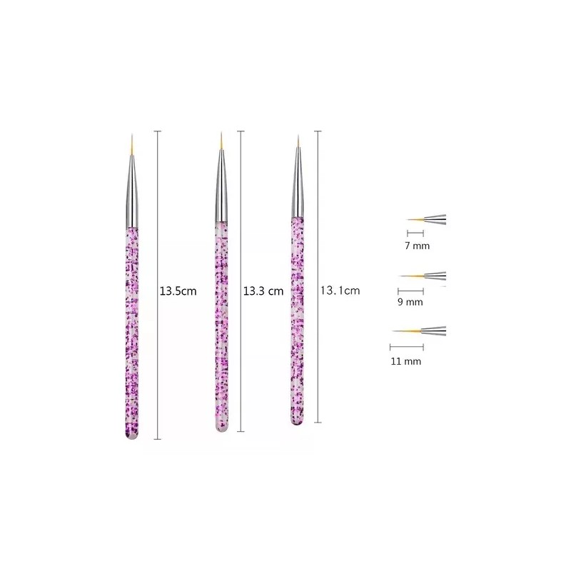 Veraly Pinceles Profesional Para Mano Alzada Decoración Uñas 3pz