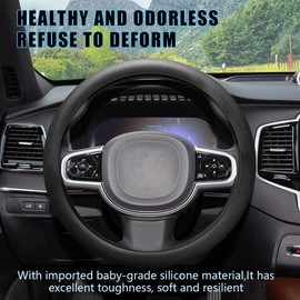 DWARFOO Car Steering Wheel Cover, Soft Odorless Silicone Leather Texture Steering Cover, Car Steering Wheel Protector, 12.5-18.5In Car Accessories Universal Car Accessory for Diverse Cars (Black)