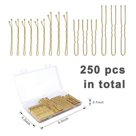 250 Pcs Hair Pins Bobby Pins Blonde Hair with Storage Box, Wavy Bobby Pins 2inch 2.4inch, U Shaped Hair Pins 2inch 2.8inch, Suitable for All Hair Types, Hair Clips Hair Pin for Women and Girls