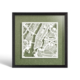 O3 DESIGN STUDIO New York Paper Cut Map framed, White map, Black frame, 9x9 inches, Gift Boxed, 4 background color, self-changing, Paper Art