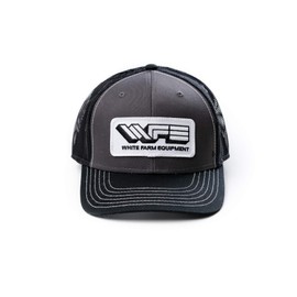 White Farm Equipment Logo Hat, Gray with Black Mesh Back