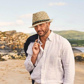 Initlove Straw Fedora Hat for Men Women Summer Short Brimmed Trilby Hats Beige