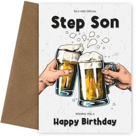 Step Son Birthday Card for Him - Happy Birthday Cards on his 18th 19th 20th 21st 25th 30th - Any Age Fun Bday Card for Step Son at Work on his Bday