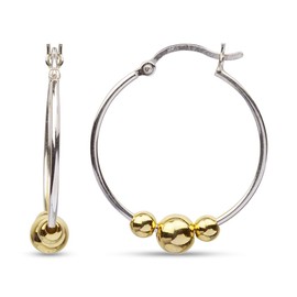 LeCalla 925 Sterling Silver 14K Gold Plated Two Tone Dainty Bead Ball Hoop Earrings for Teen Women - 25mm