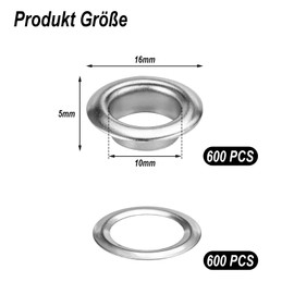 Philtool Stainless Steel Eyelets, Pack of 600, Eyelets for Tarpaulins, Rustproof, Diameter 10 mm, Tarpaulin Eyelets, Metal Grommets Setting Tool, Eyelet Pliers, Ideal for Tarpaulins, Fabric, Leather