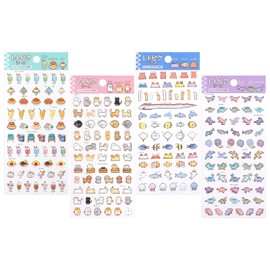 SHANGRLA Japanese Kawaii Retro Pixel Style Stickers for Scrapbooking – Cute Animal, Food, Dinosaur, and Ocean Themes – Journaling Sticker Pack for Stationery and Crafting – 4 Sheets