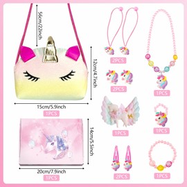 KIKVTER Unicorn Gifts for Girls, Girls Gifts 2 3 4 5 6 Years, Unicorn Handbag Jewellery Set for Girls, Unicorn Necklace Bracelet Hair Clip Jewellery Set for Girls, Children's Jewellery Set