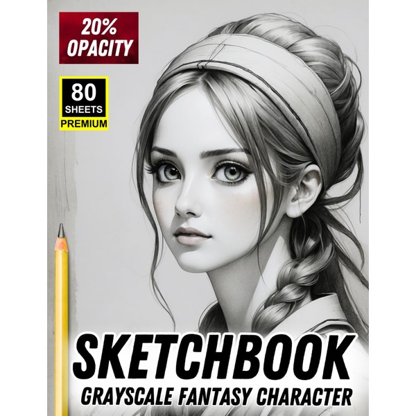 Sketchbook – Grayscale Fantasy Character Art | 80 Sheets Premium,