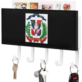 Escudo de armas bandera de la República Dominicana lindo soporte para llaves sin clavos, organizador de llaves montado en la pared para decoración del hogar y la entrada