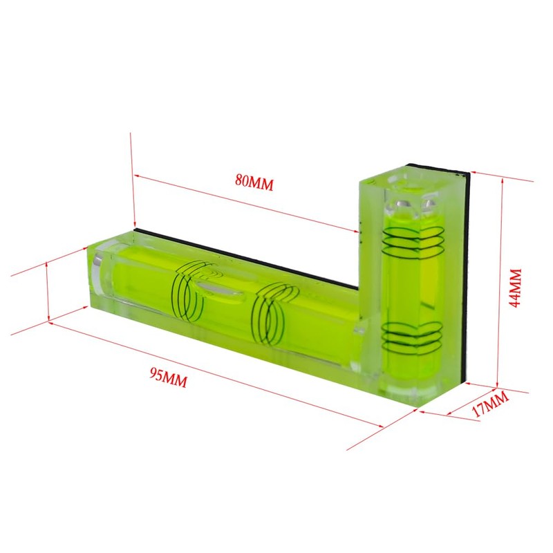 L-Shaped Spirit Level, High Visibility Green Acrylic Construction, Multi-Vial Angle