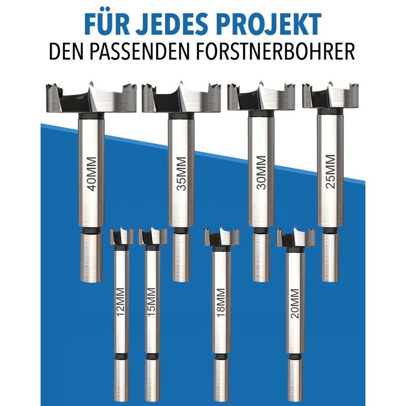 Forstner Drill Bit Set 8 Pieces [12-40mm Including Storage Box]