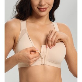 Lemorosy Posture Bra Full Coverage Front Closure Wirefree Unpadded Back Support Bra(Beige,36C)
