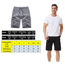 Ougelebo Men's Cargo Shorts Elastic Waist with Drawstring, black, XL
