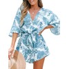 CUPSHE Women's Tropical Floral Leaf Print Belted Romper Mini Jumpsuit