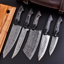 Professional Handmade Chef Set Premium 5-Piece Kitchen Collection Carbon Steel Eco-Friendly Dishwasher Safe Culinary Perfectioncolor: Dark Grey, kitchen knife size: Multiple knives