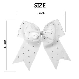 8 Inch Jumbo Cheerleader Bows with Bling Fling Rhinestones Ponytail Holder Cheerleading Bows Hair Tie 6 Pcs College (Green)