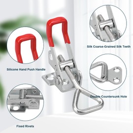 Kigniote GH-4001 Pack of 6 Tension Lock Stainless Steel Box Lock Snap Lock Lever Lock Side Wall Lock Locking Hook Tension Lock Metal for Boxes Cupboard Load 100 kg