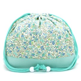 miwaki Lunch Bag, Drawstring Bag, Medium, Girls, Lunch Box, Cup Holder, Elementary School, Kindergarten, Nursery, Made in Japan, Handmade with Name Tag, Motif, Floral, Flower, Wildflower, Blue, M