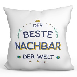 MUGFFINS NEIGHBOUR Cushion Padding included - in German - Der Beste Der Welt - Funny gift - Pillow: cover and filling 15.7x15.7 inches