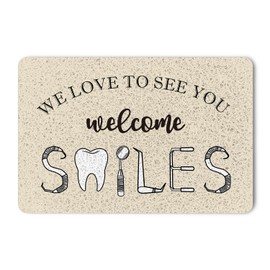 Chicimln We Love to See You Smiles Welcome Mats for Dental Clinic Stomatological Hospital, Dental Office Decor Door Mat, Funny Dentist Doormat for Indoor Outdoor Entrance Porch, 17x30 Inches