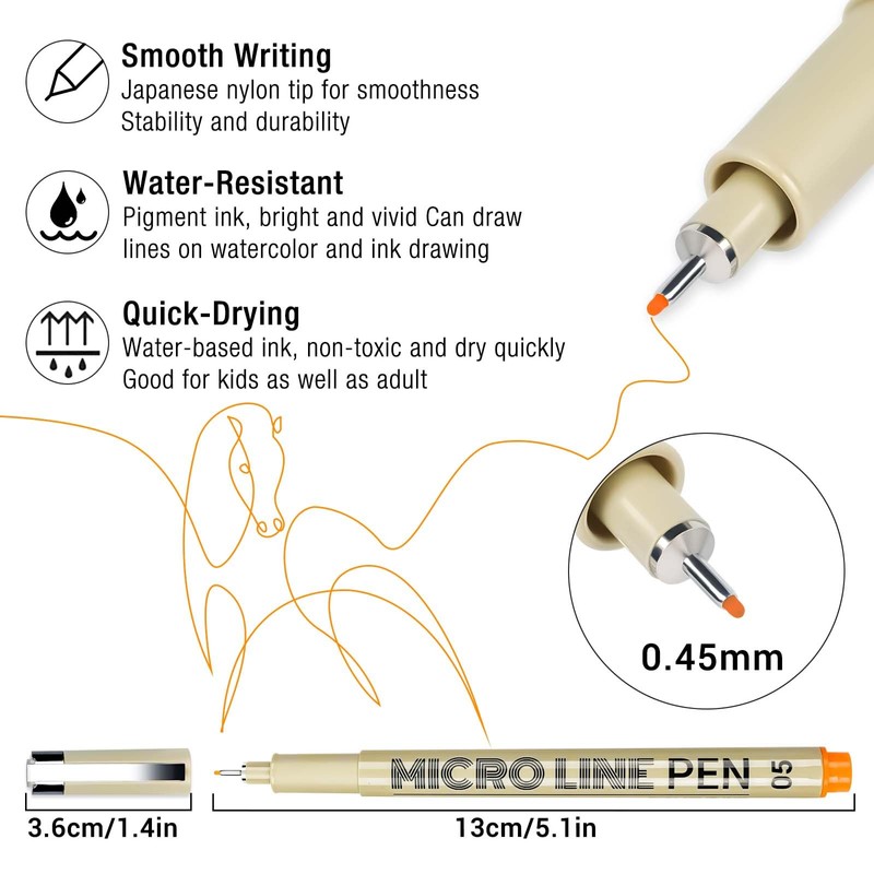 KERIFI 05 Micro Fineliner Drawing Art Pens: 12 Colors 0.45mm
