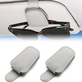ZENSUKYE 2PCS Soporte para Gafas de Coche,Soporte Universal de Gafas de Sol de Visera de Coche, Clip Soporte Magnético de Anteojos de Sol, PU Cuero Pare Portagafas de Coche para Vasos,Tarjetas (Gris)