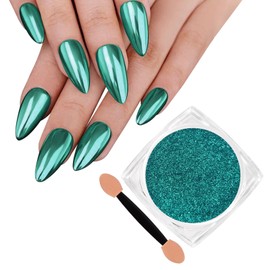 SIUSIO Chrome Nail Powder, 1g Metallic Mirror Effect Holographic Shimmer Glitter Dust Manicure Decoration Nail Art Pigment for DIY Gel Polish Nail Art, Resin Craft, Salon, Gifts - Ocean Green