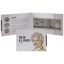 HOBBY OF KINGS USA 100 Dollar Note | Missouri Conmemorative Souvenir | Mark Twain | Gateway Arch | Mississippi River | Álbum de coleccionista | La edición de los 50 Estados Unidos