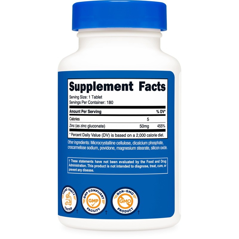 Nutricost Zinc Gluconate 50mg, 180 Tablets - GMO-Free